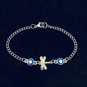 Rhinestone Dragonfly Evil Eye chain bracelet